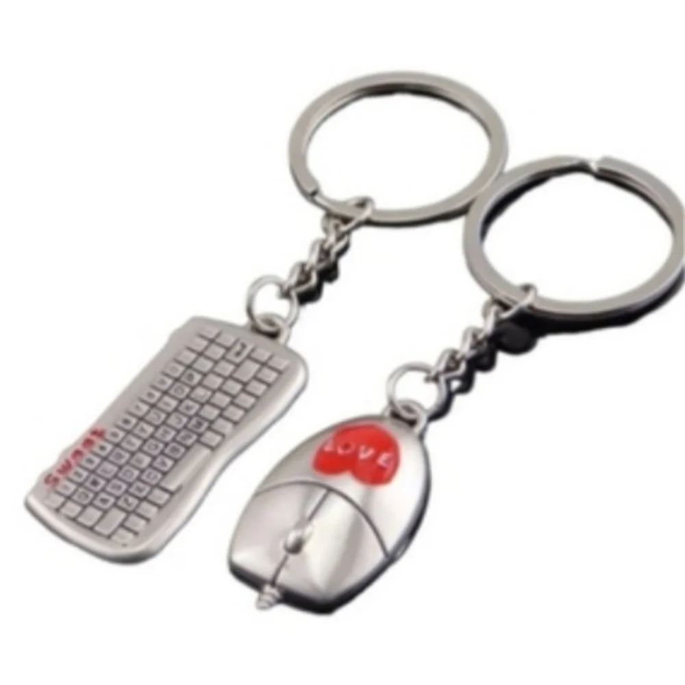 Couples Gift Set 2pc Bundle Silver Love Computer Keyboard Mouse Keychain Keyring